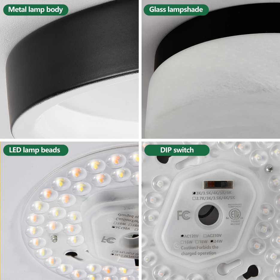 Black 12 in. LED Flush Mount Ceiling Light, Round Low-Profile Fixture