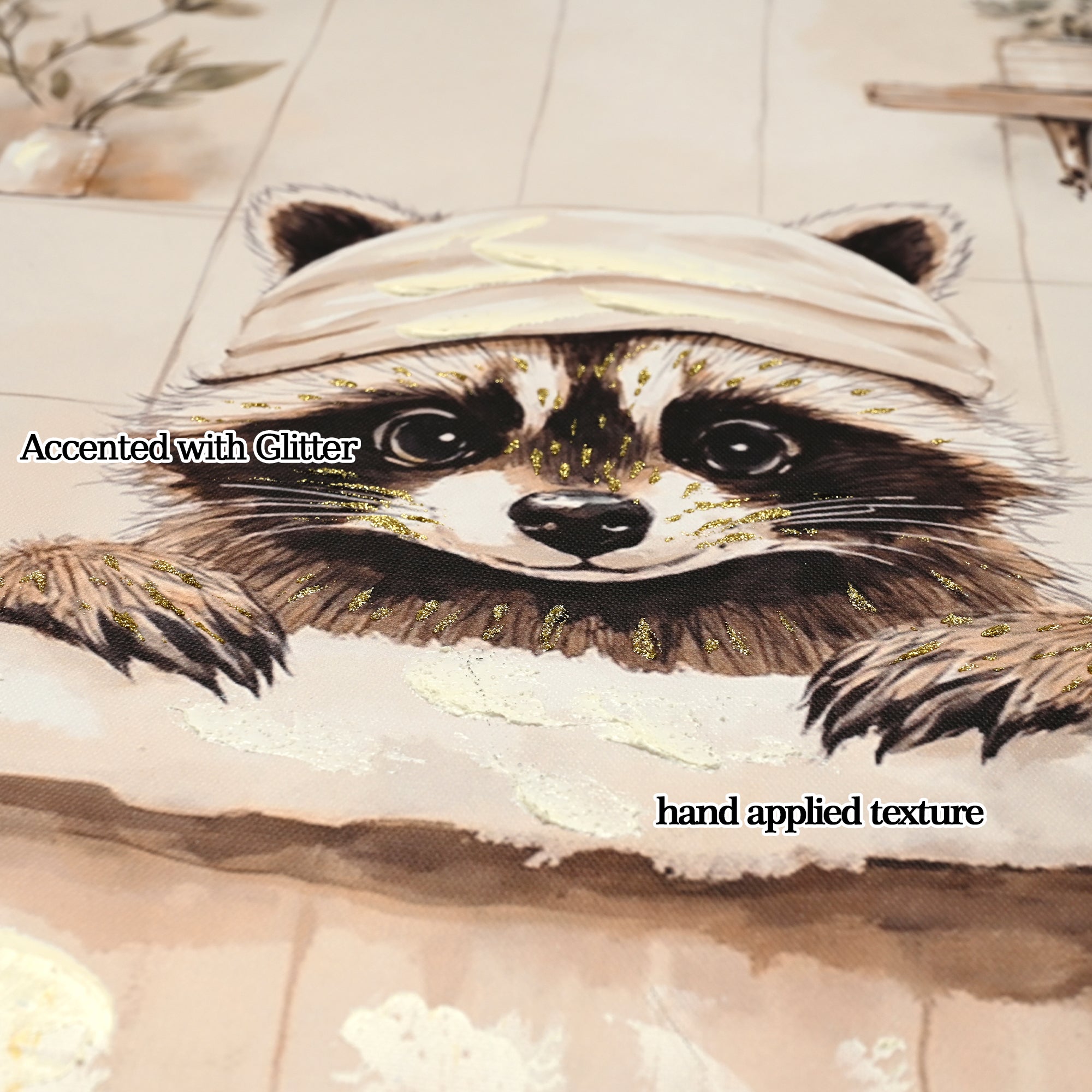 Raccoon Bathroom Canvas Wall Art Raccoon In Bathtub Painting Funny Ani