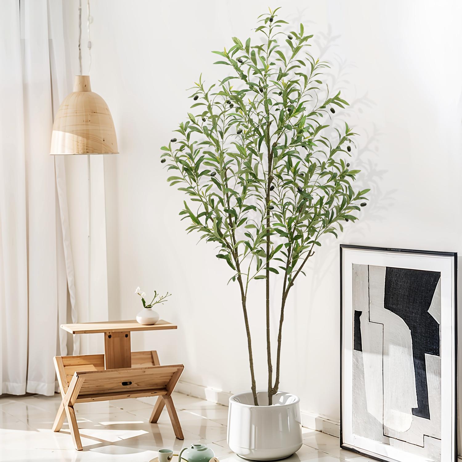 Artificial Olive Tree, Faux Potted Silk Floor Plant, Tall Indoor Tree