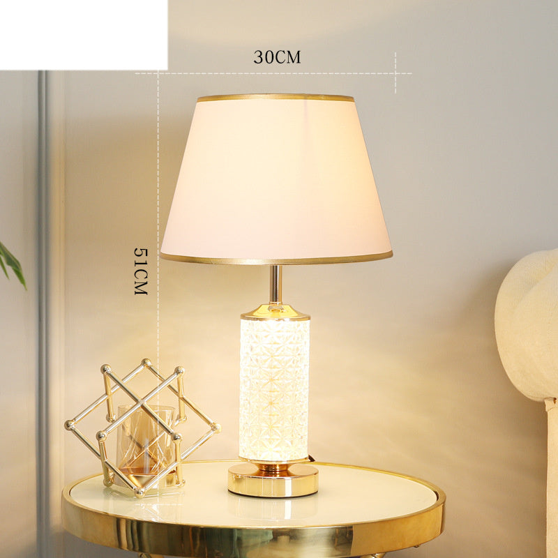 Textured Glass Table Lamp with Lit Base, Gold Trim Shade