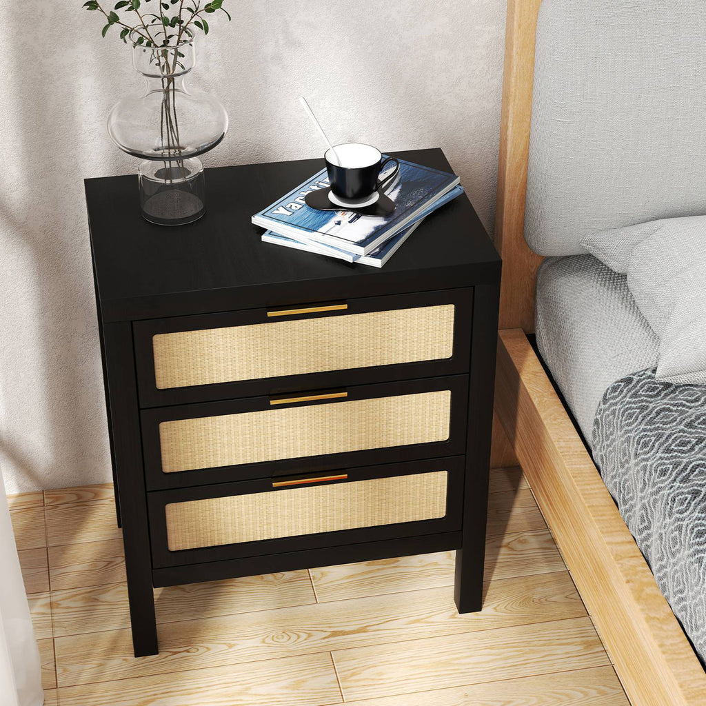 Three-Drawer Bedside Chest, Matte Black