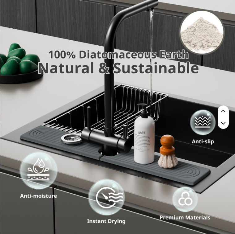 Diatomaceous Earth Sink Tray Stone Home Sink Caddy Kitchen Instant Dry