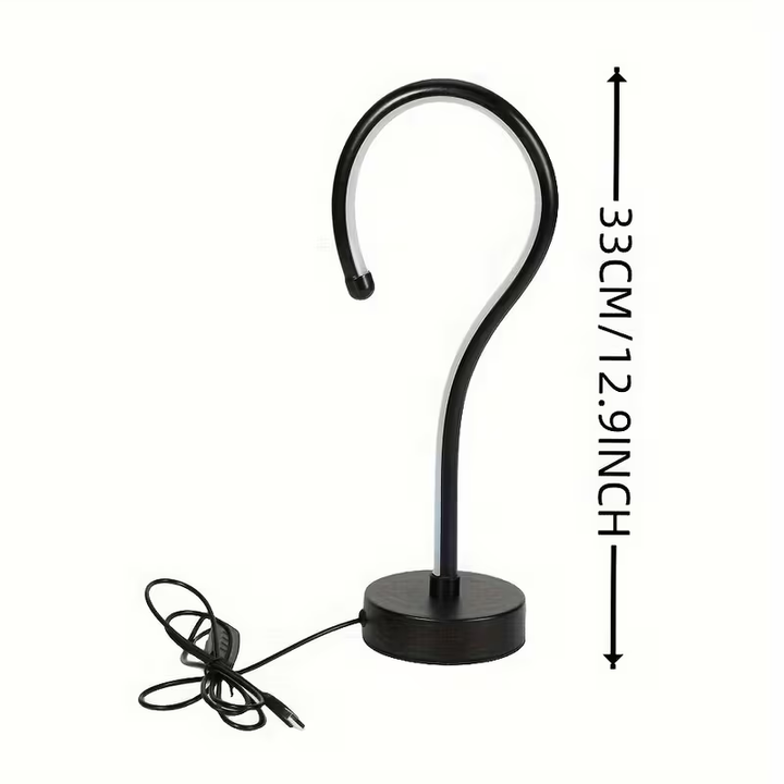 Dimension diagram for Question Mark LED Table Lamp, Sculptural Matte Black Accent Light, Set of 2