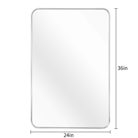 Dimension diagram for Rectangular Metal Framed Wall Mirror, Silver Frame, 24x36 in., for Bathroom Vanity