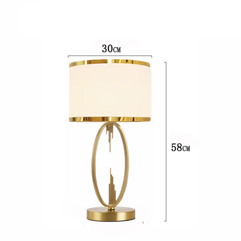 Art Deco Brass Hoop Table Lamp, White Shade with Gold Edge