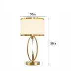 Art Deco Brass Hoop Table Lamp, White Shade with Gold Edge