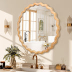 27.5 Inches Round Wavy Wall Mirror For Bathroom Vanity
