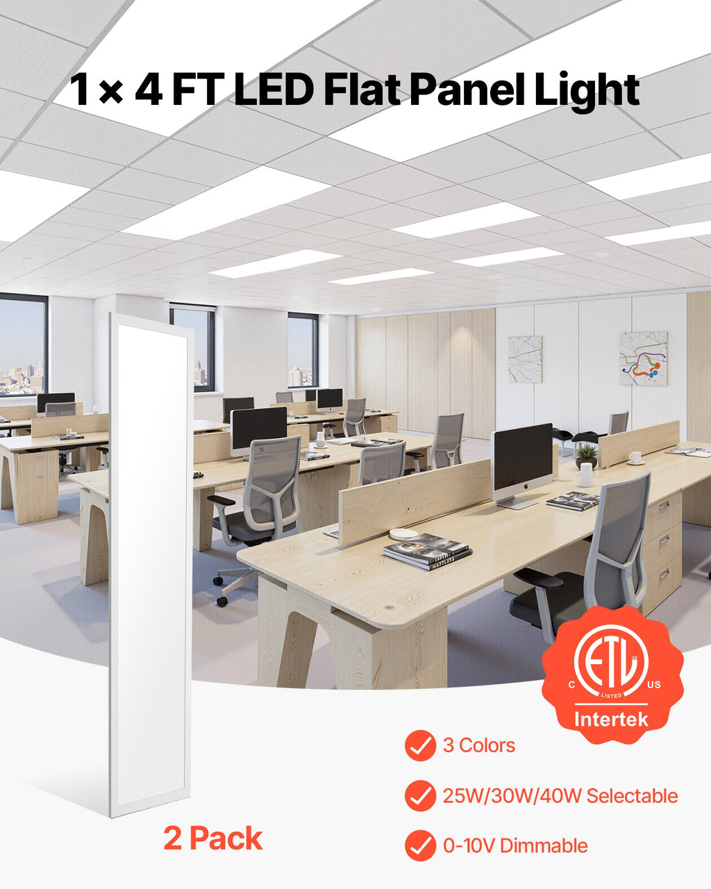 White LED Flat Panel Ceiling Light, 1x4 ft., High Color Rendering, 5700 Lumens