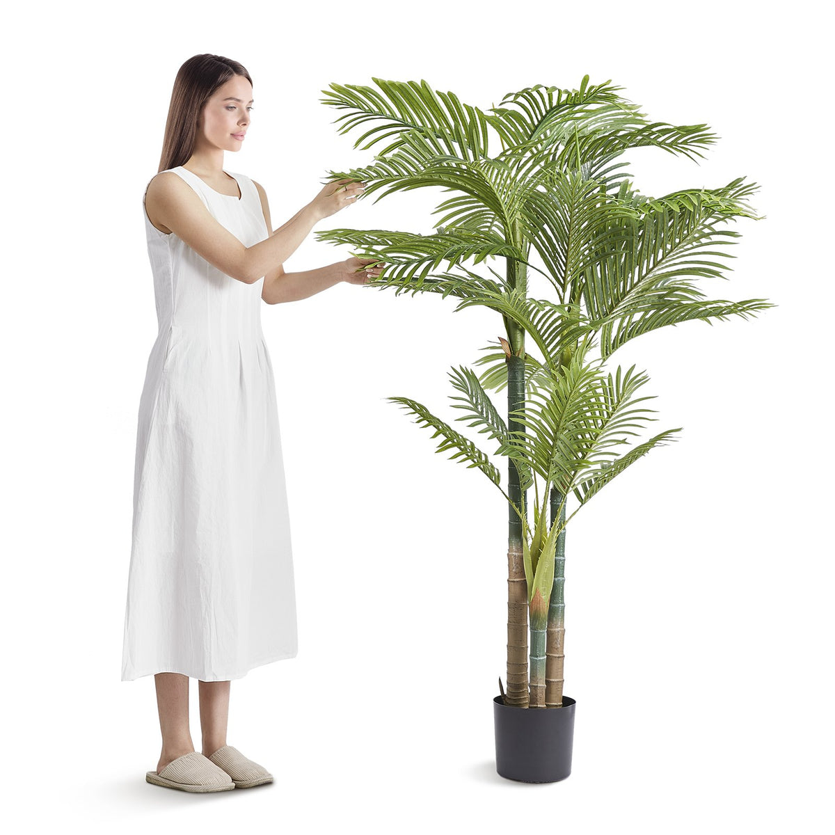 Artificial Golden Cane Palm Tree, Faux Tropical Potted Plant, Green, for Living Room Corner — detail view 3
