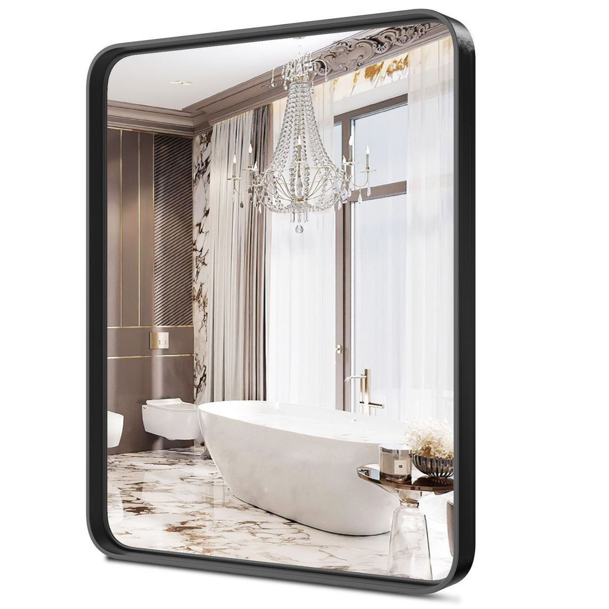 Rectangular Metal Framed Wall Mirror, Gold and Silver Frame, 22x30 and 24x36 in., for Bathroom — detail view