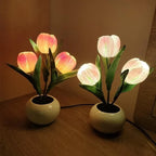 Tulip Flower LED Table Lamp with Vase, Modern Desktop Night Light
