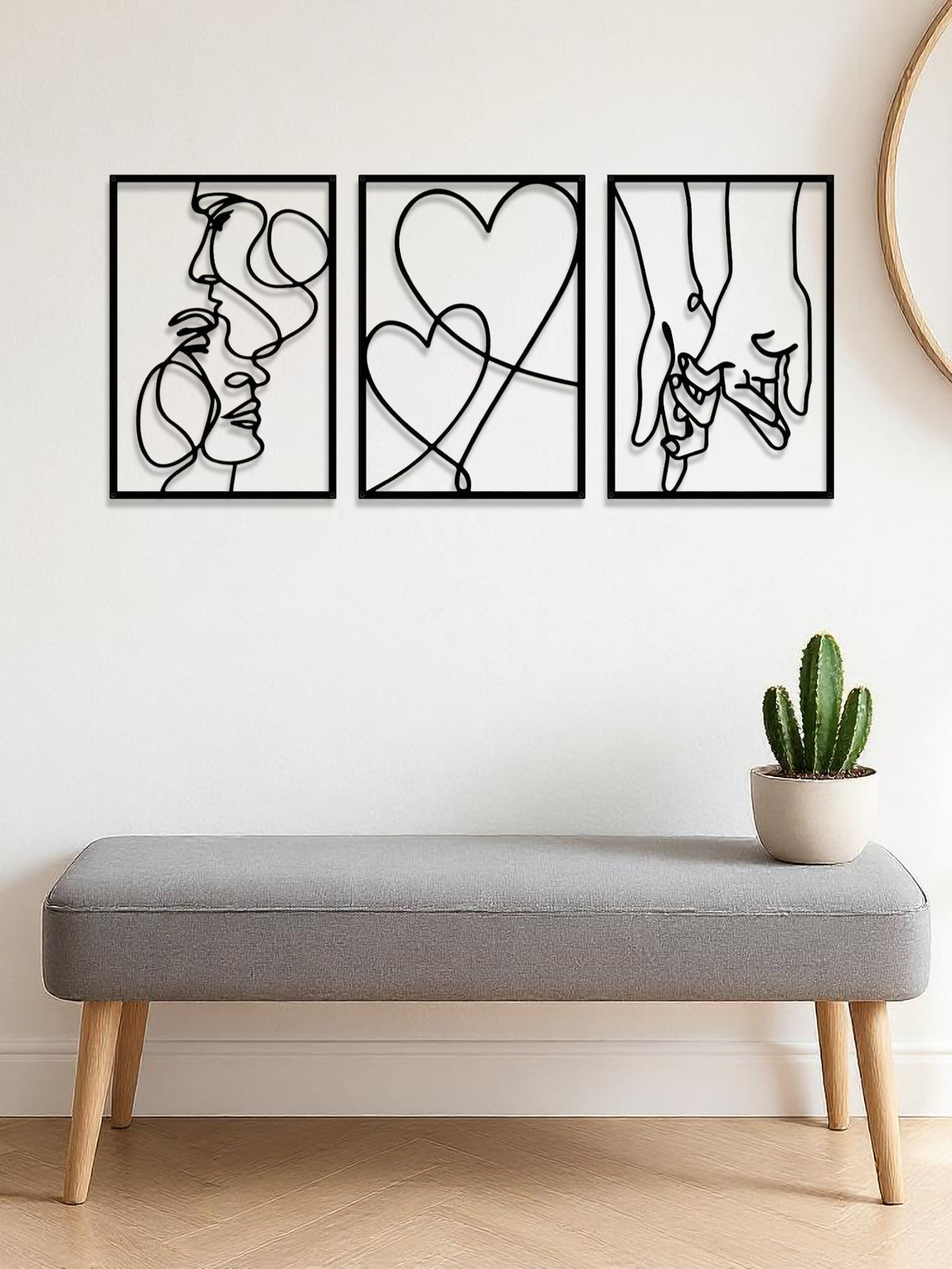 Minimalist Metal Wall Art Set, Romantic Couple Silhouette Design, Set of 3 for Living Room — detail view 2