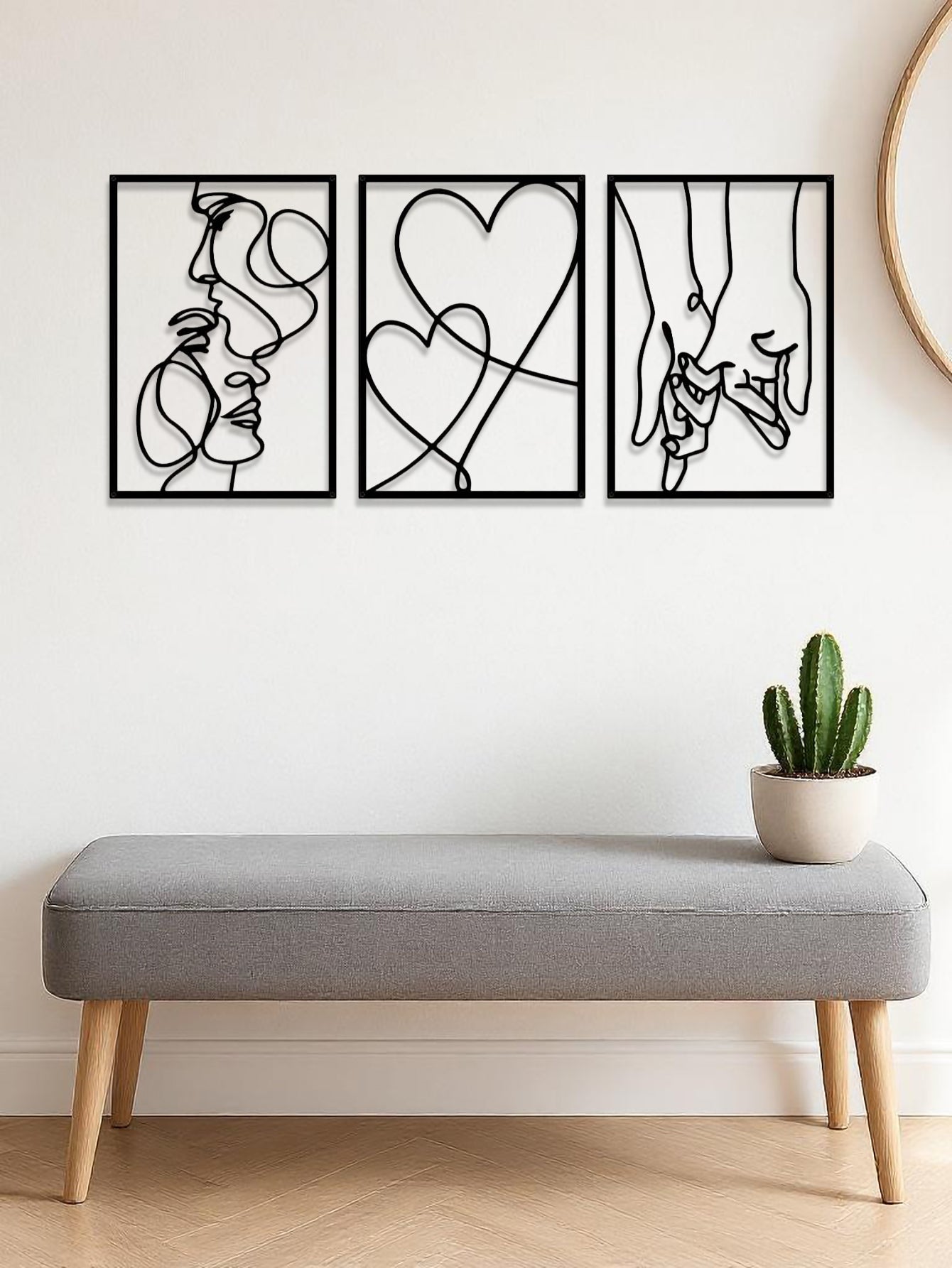 3 Piece Romantic Metal Wall Art Set Minimalist Couple Silhouette For L
