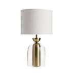 Brass and Glass Cloche Table Lamp, White Drum Shade