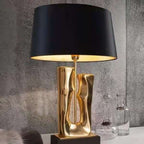 Sculptural Gold Resin Table Lamp, Black Drum Shade, 27 Inch