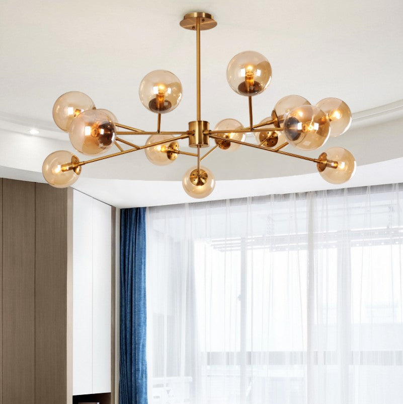 15- or 18-Light Brass-Finish Glass Chandelier, 50 in Wide