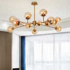 15- or 18-Light Brass-Finish Glass Chandelier, 50 in Wide