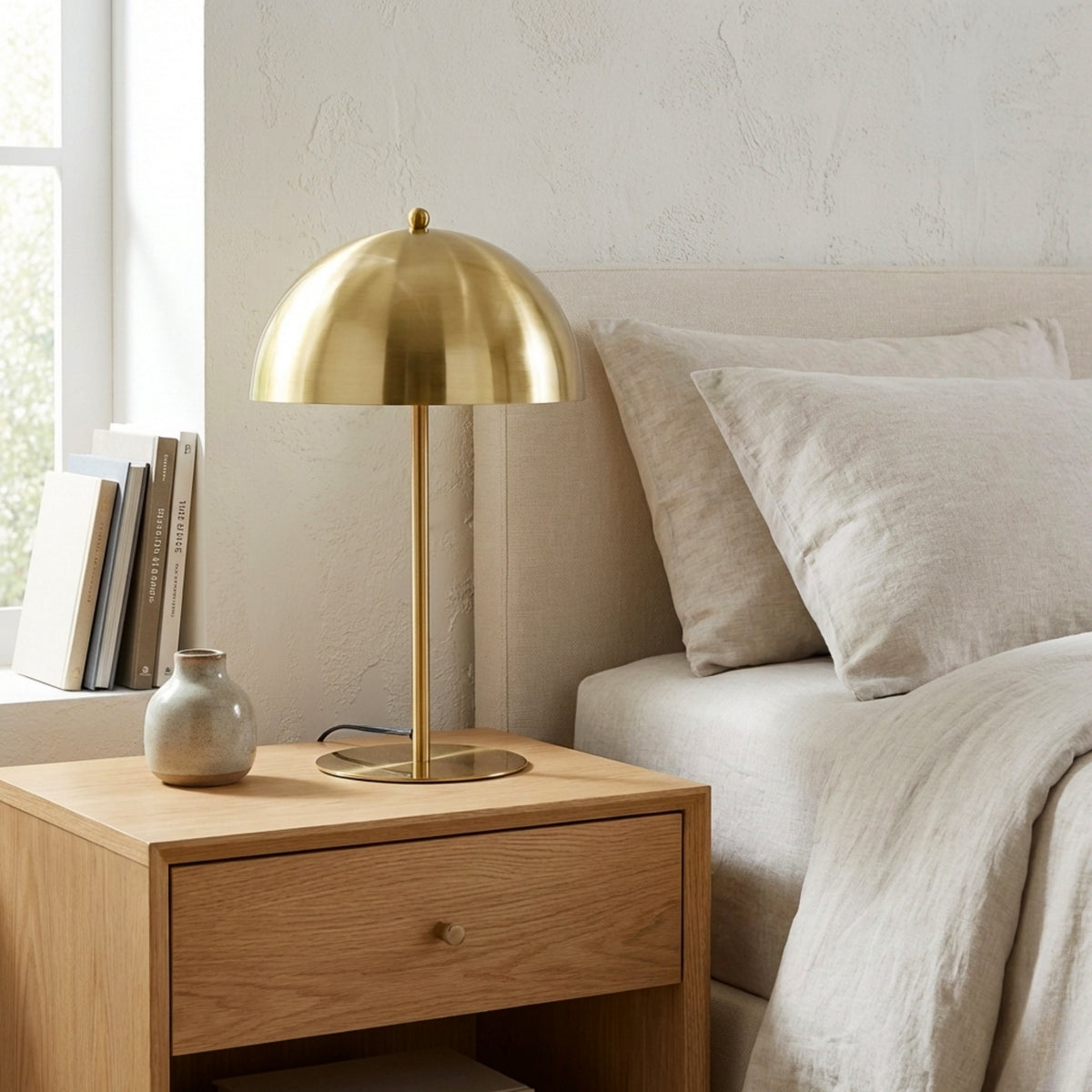 Minimalist Small Nightstand Table Lamp, Dimmable, Gold Finish — detail view 2