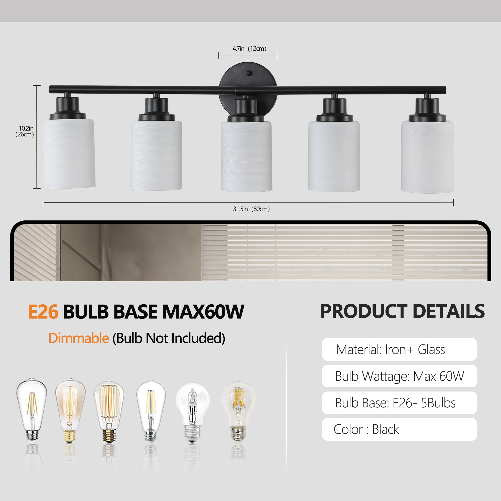 31 Modern 5-Light Vanity Bathroom Mirror Light