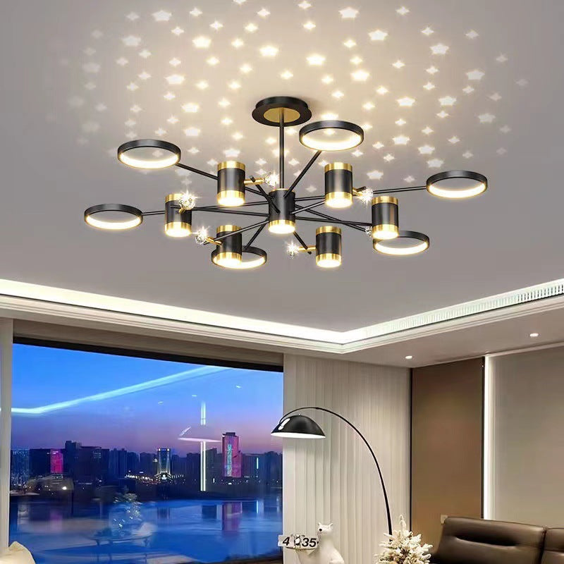 13-Light Star Chandelier, Black Iron, Nordic Style