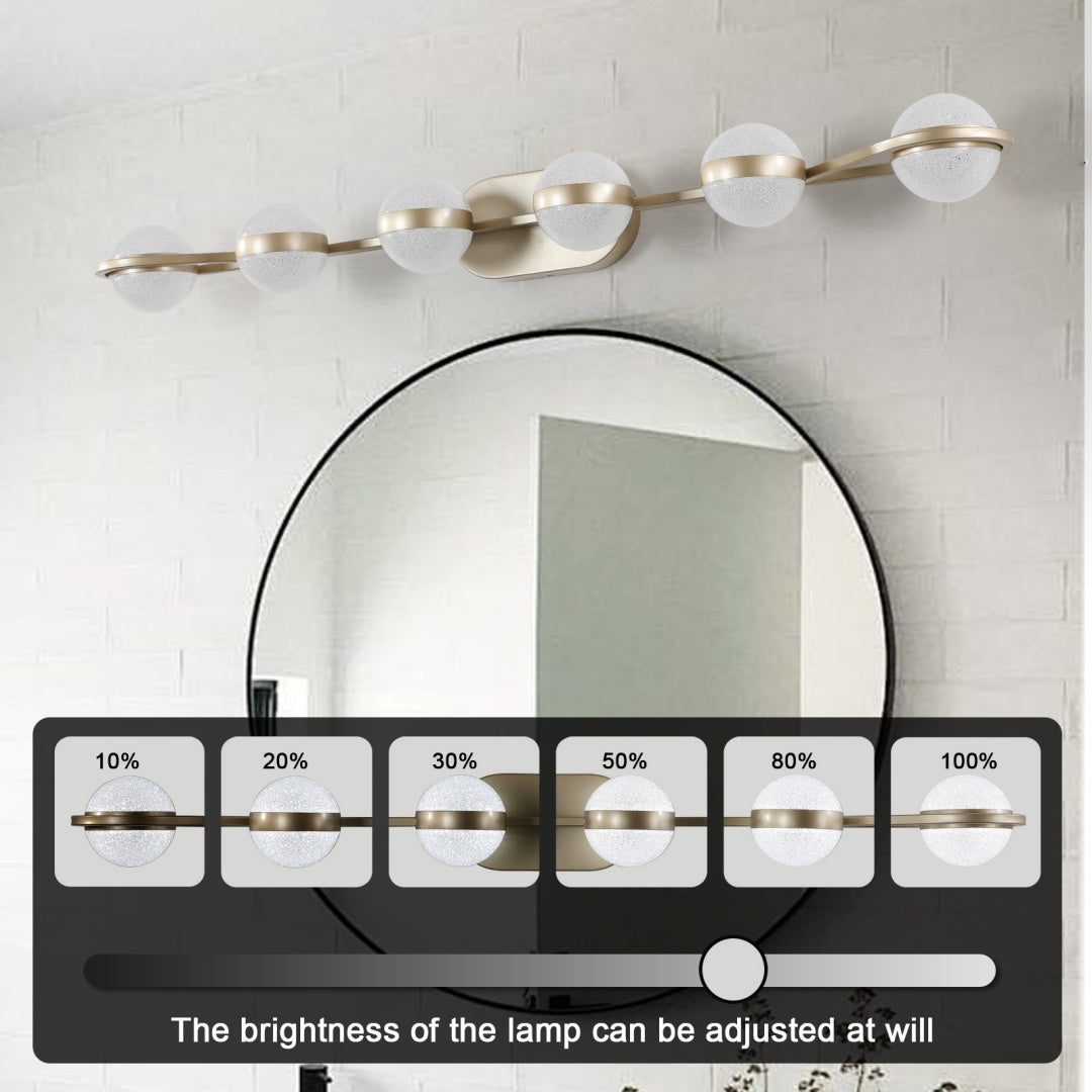 Minimalist Gold LED Bathroom Vanity Light, 6-Light Acrylic Wall Sconce, 43 in. for Over Mirror — detail view 3