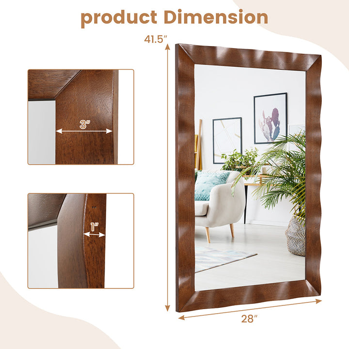 Dimension diagram for Farmhouse Solid Wood-Framed Wall Mirror, Rustic Rectangular Vanity Mirror, 41.5 x 28 in. for Bathroom