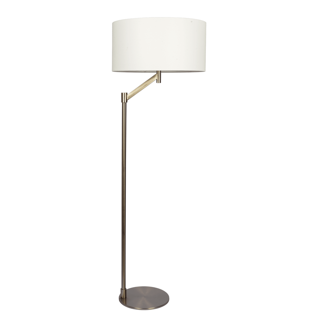 Brushed Nickel Floor Lamp, Rotary Switch, White Linen Shade, Metal Base