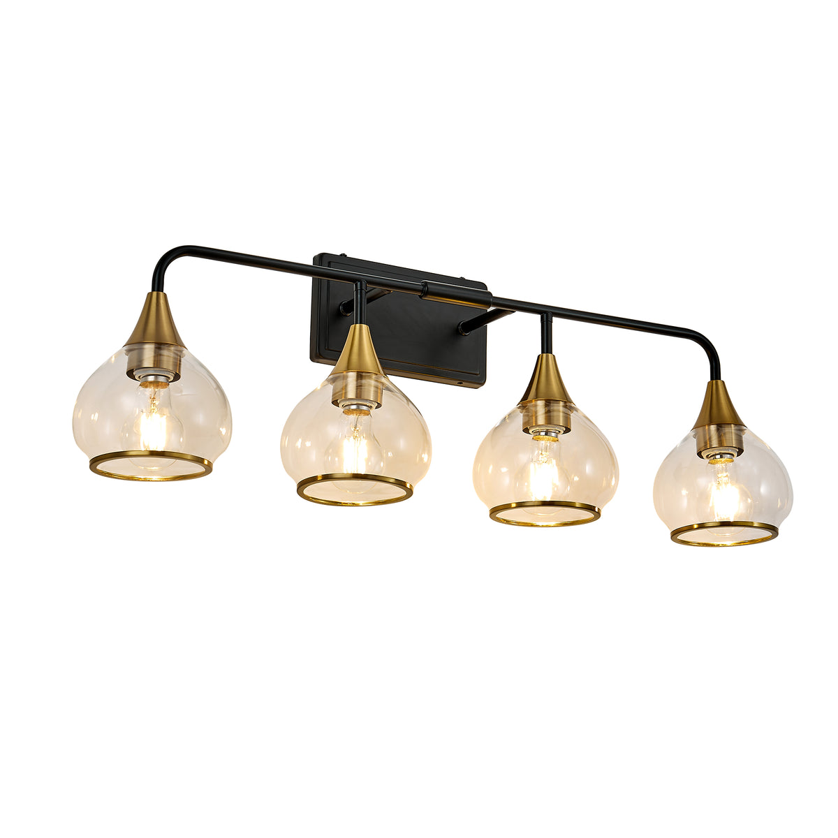 Modern 4-Light Vanity Wall Sconce, Brass Holders and Black Metal Frame, 31 in., for Bathroom
