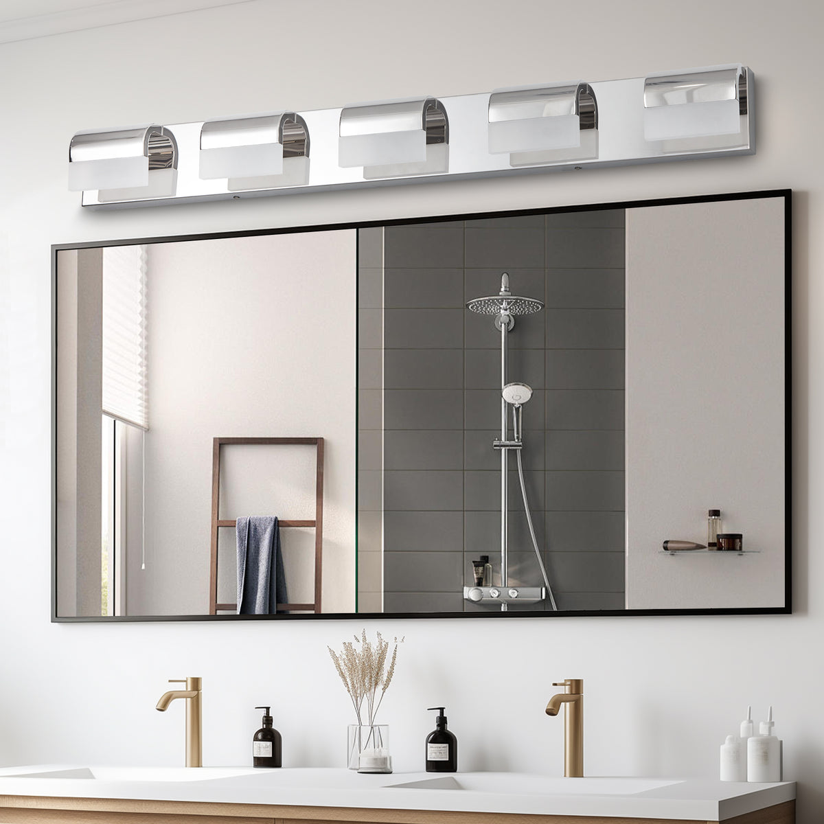 Modern 5-Light LED Bathroom Vanity Light, Acrylic Shade Wall Sconce for Over Mirror — detail view