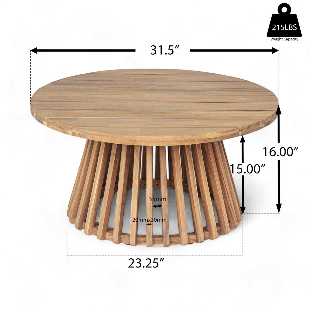 Acacia Wood Outdoor Coffee Table