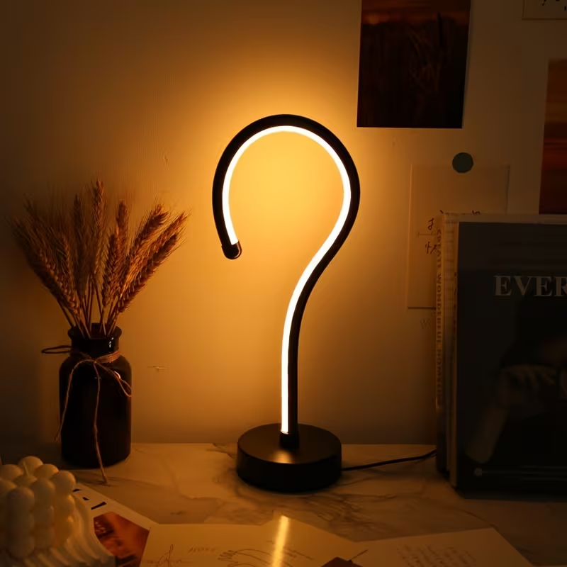 Question Mark LED Table Lamp, Sculptural Matte Black Accent Light, Set of 2 — detail view 2