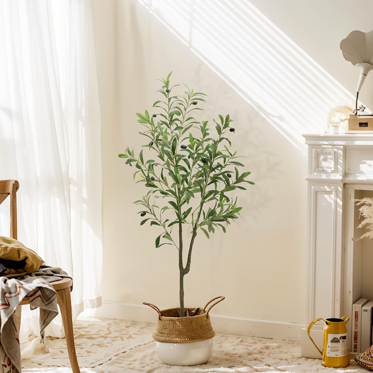Artificial Olive Tree, Faux Potted Silk Floor Plant, Tall Indoor Tree
