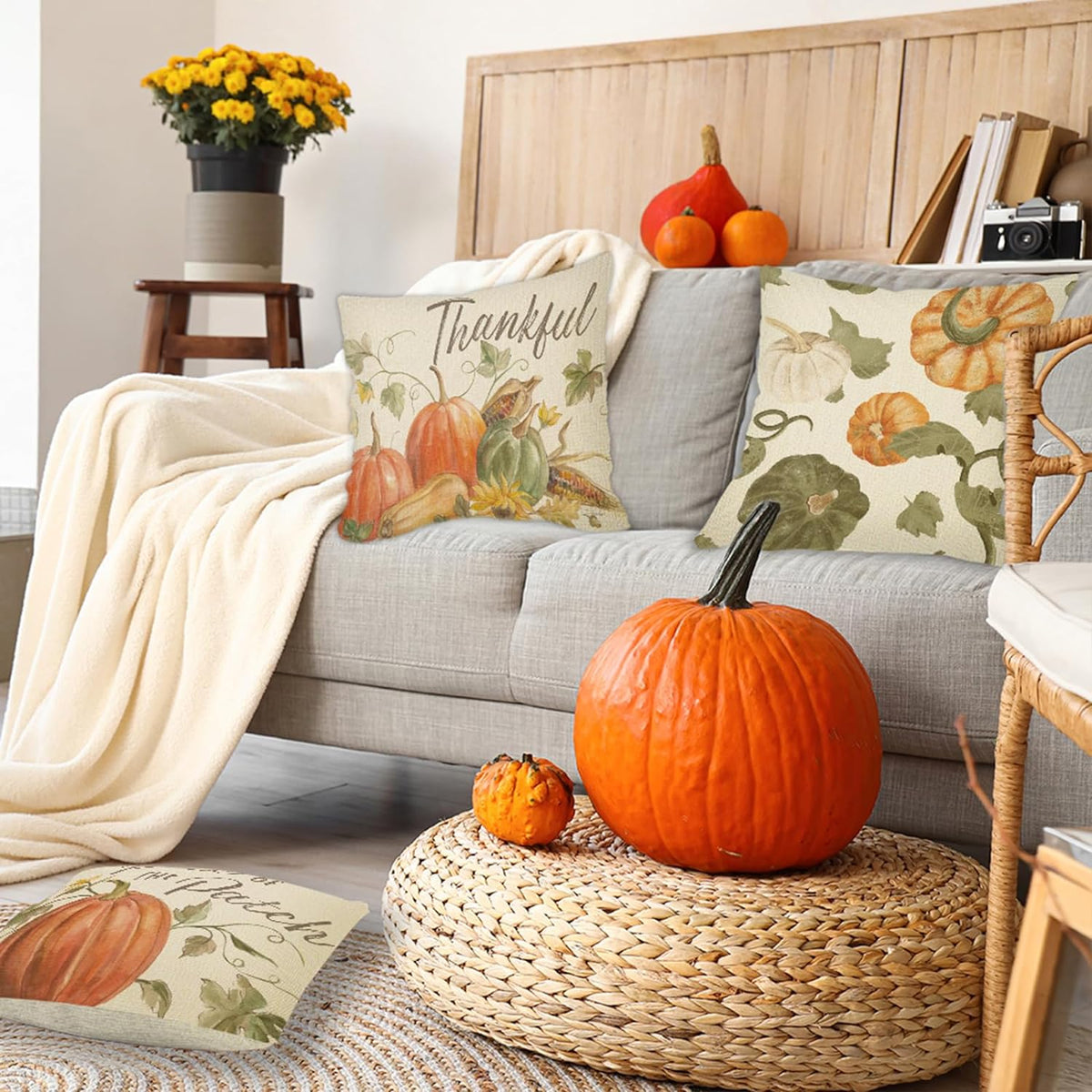 Thanksgiving Throw Pillow Covers, Fall Holiday Decor, Set of 4 for Living Room Sofa — detail view 3
