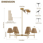 Boho Rattan 6-Light Chandelier, Handmade Woven Shade, Brass-Finished Rod, Large