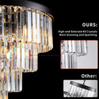 4-Tier K9 Crystal Chandelier, Black Iron Frame, 24 In. Wide