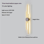 Full Copper Linear Wall Sconce, 25 to 48 in Lengths