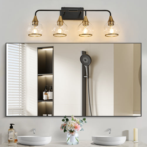 31 Modern 4-Light Vanity Wall Sconce - Black And Gold Bathroom Light F