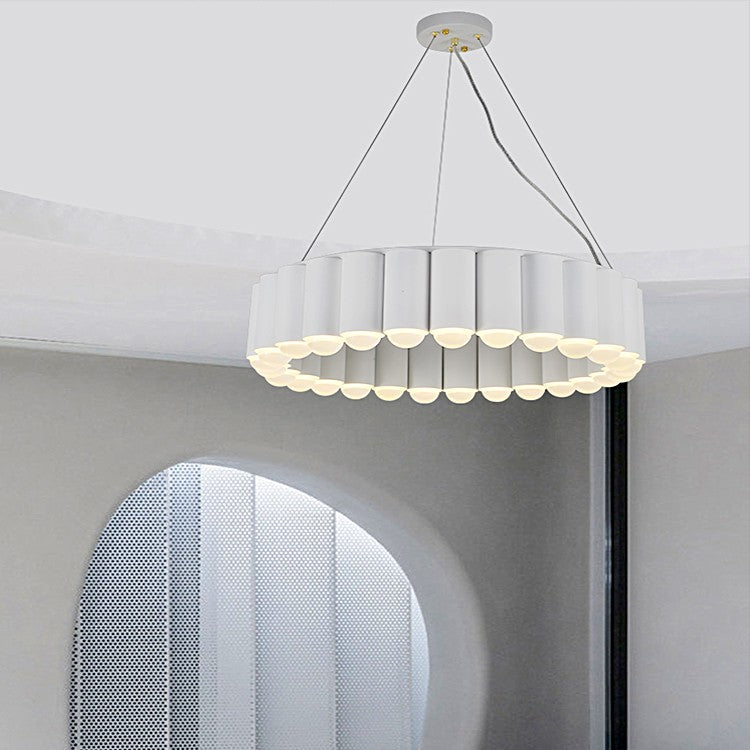 Sculptural Carousel Pendant Chandelier, Gold Fluted Metal, 24–47 in Wide