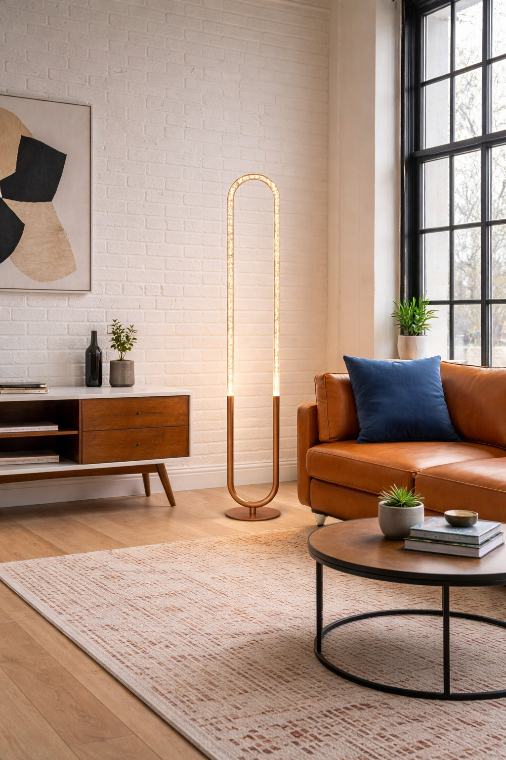 Contemporary LED Floor Lamp, Living Room Centerpiece, Bronze & Clear Finish