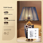 Enamel Ceramic Table Lamp, Floral Relief, Pleated Shade