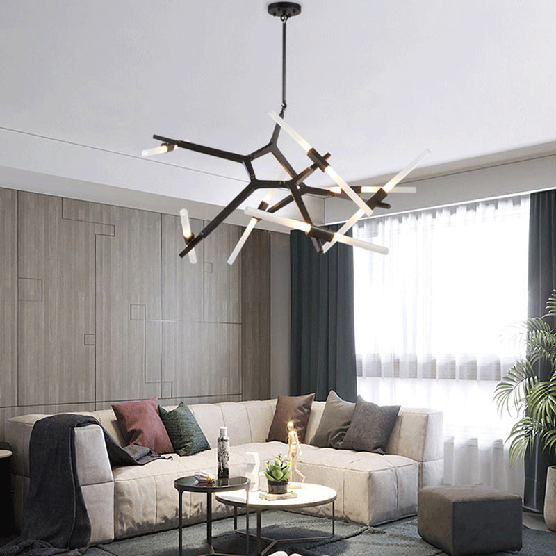 Modern Black Iron Branch Chandelier, 6 to 18 Lights