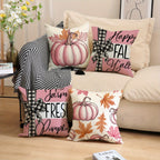 4 Pack Fall Pillow Covers 18x18in Farmhouse Pumpkin Maple Leaf Cushion