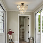 Black K9 Crystal Chandelier, Elegant Ceiling Light Fixture, 20 in.