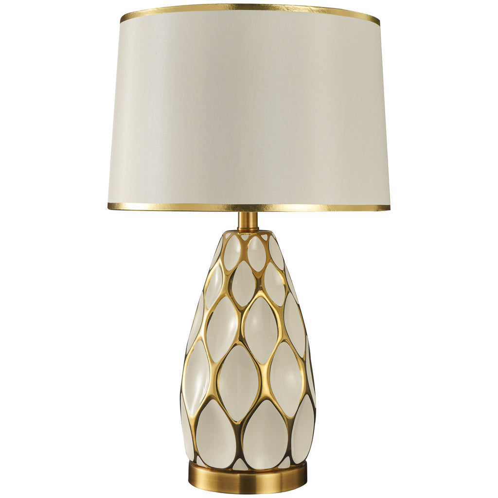 Honeycomb Ceramic Table Lamp, Cream with Gold Trim Shade