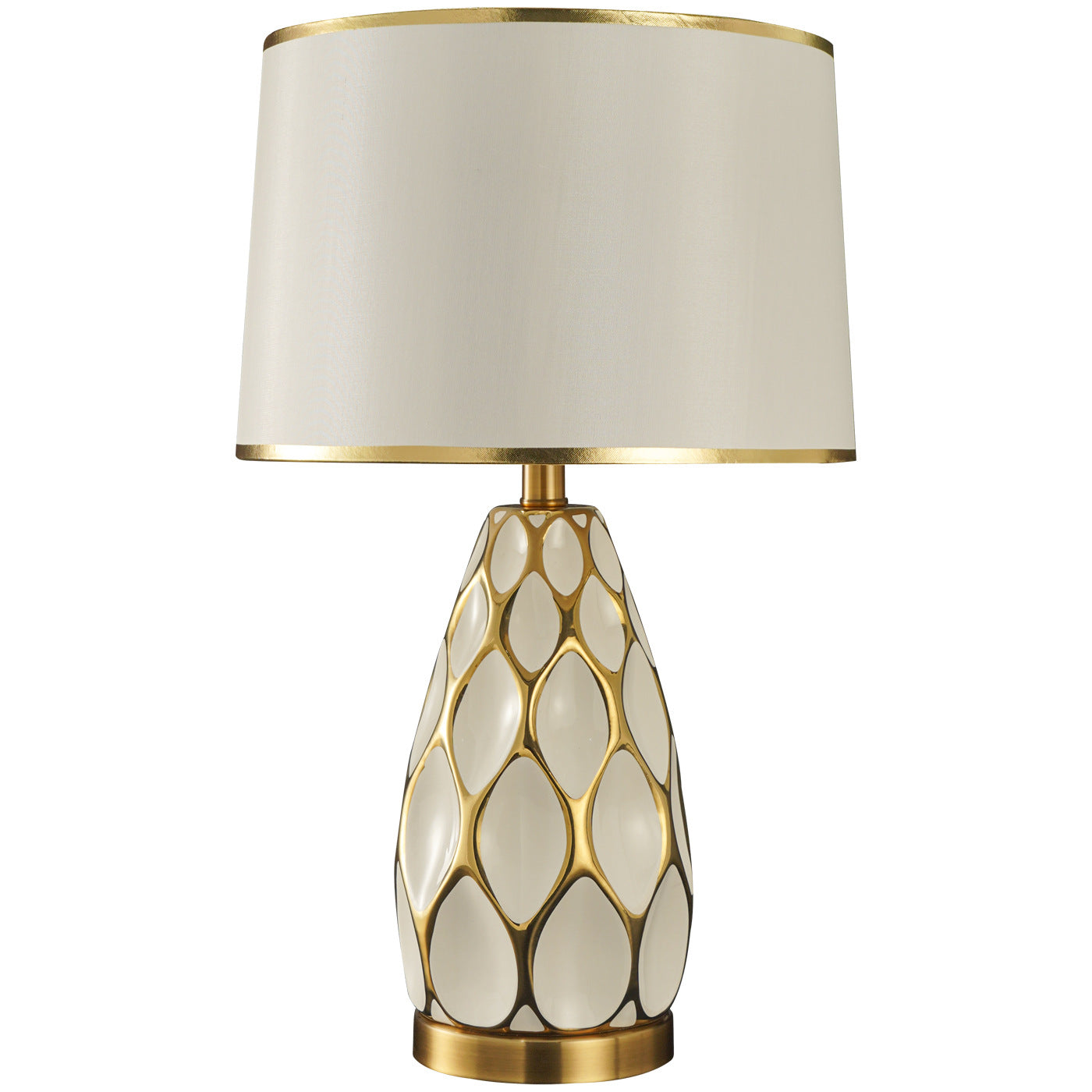 Honeycomb Ceramic Table Lamp, Cream with Gold Trim Shade