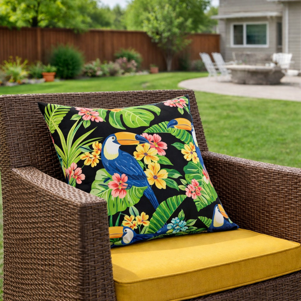 Waterproof Outdoor Throw Pillows, Fade-Resistant Patio Cushions, Blue, Set of 2 for Porch Sofa — detail view