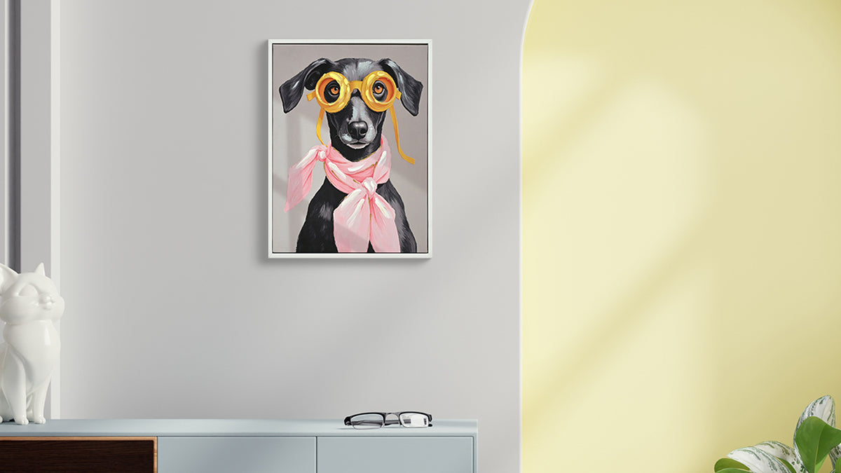 Contemporary Puppy Canvas Wall Art, Graphic Print, Pink and Black, for Living Room — detail view 3