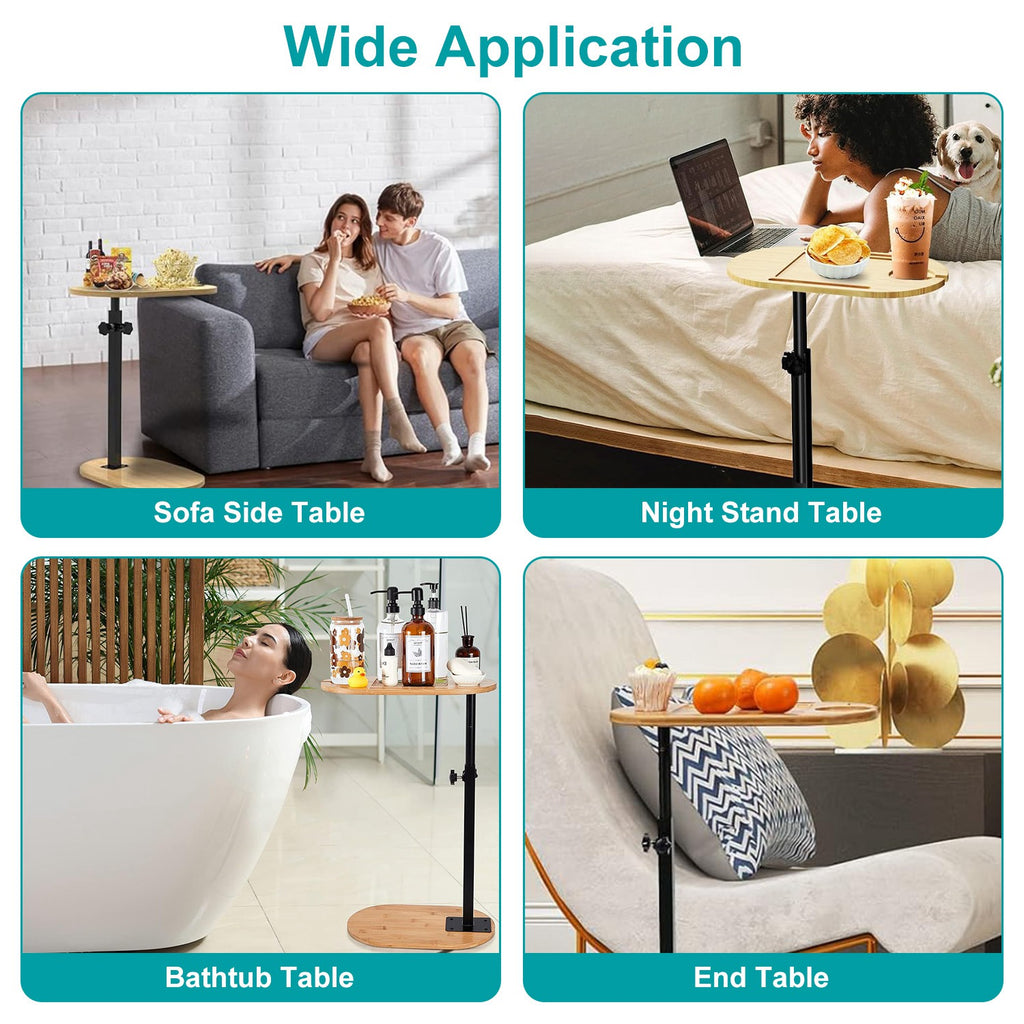 1Pc C-Shaped Bathtub Tray Table With Adjustable Height 360Degree Rotat