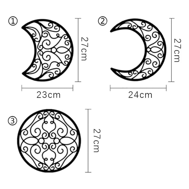 Dimension diagram for Wrought Iron Crescent Moon Wall Art, Metal Wall Decor, Set of 5, for Living Room