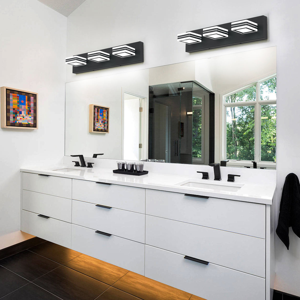Modern 3-Light LED Vanity Light, Up and Down Design, Matte Black for Bathroom Mirror — detail view